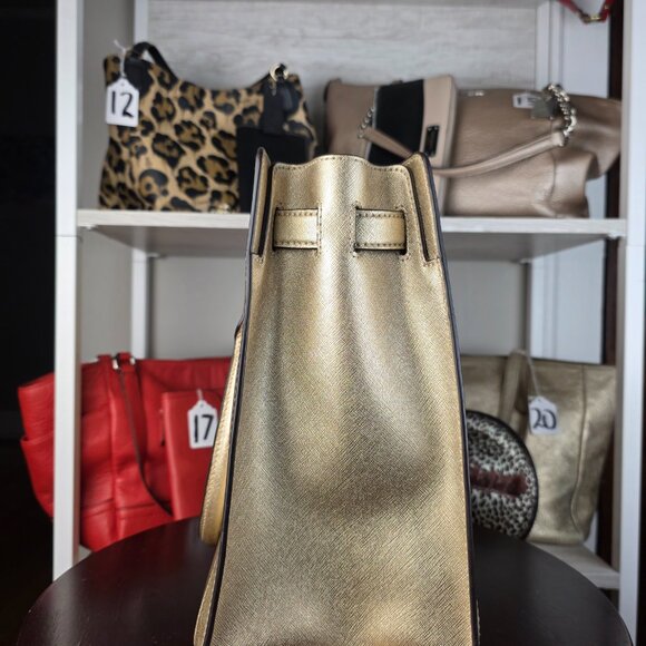 Michael Kors Dillon Large Satchel Champagne Gold Saffiano Leather - Picture 9 of 9